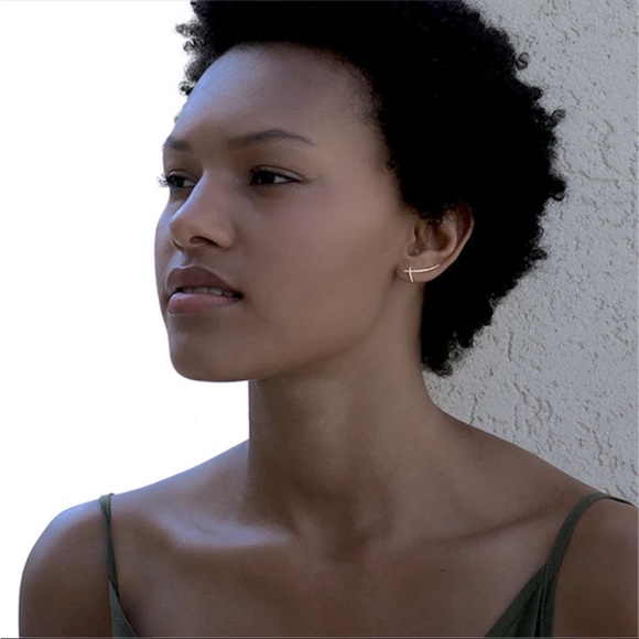 Minimalist Climber Cross Edgy Dainty Faith Religious 925 Silver Light Earring - Picture 3 of 7